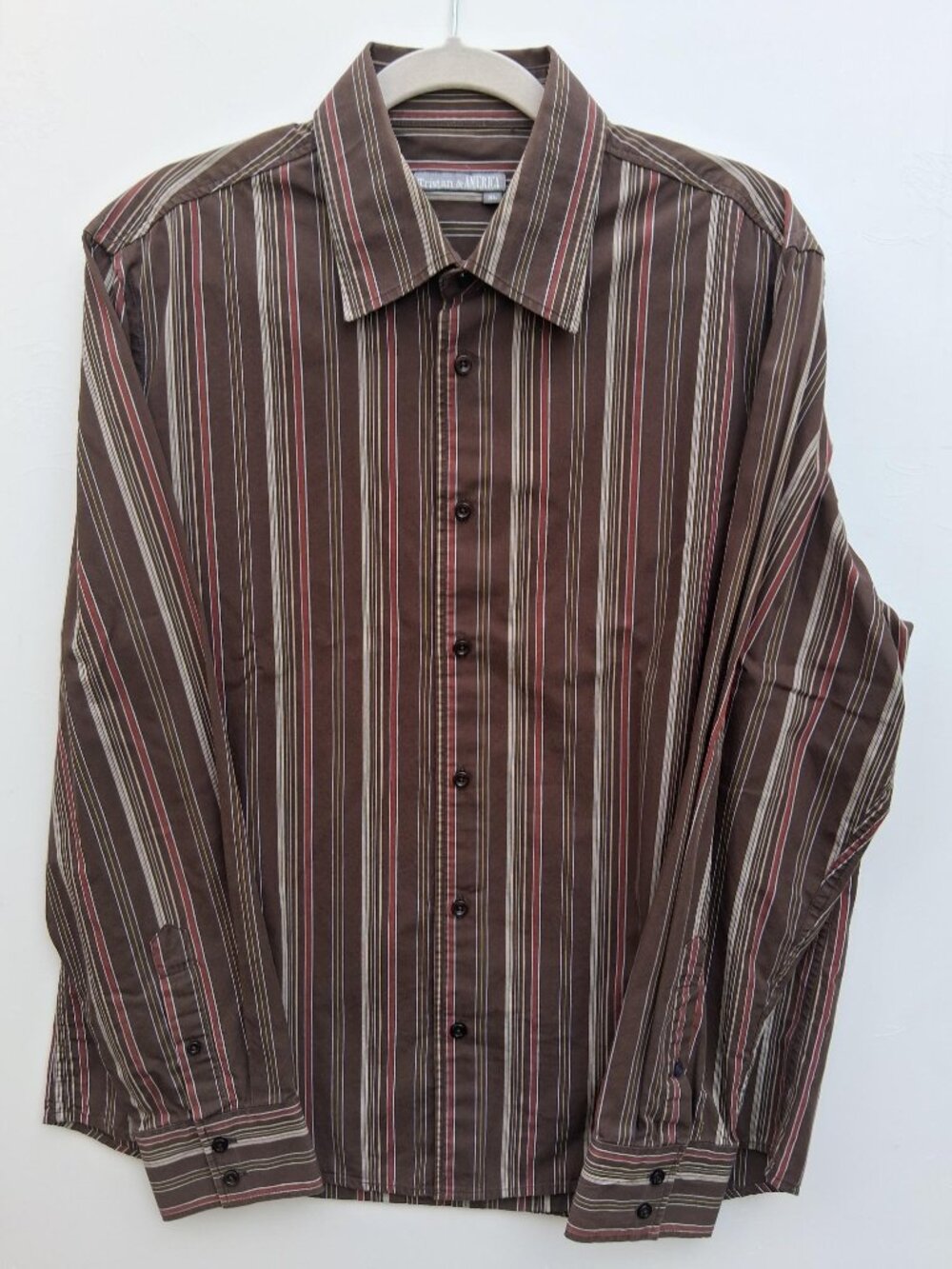 TRISTAN & AMERICA men striped long-sleeve button-up cotton shirt, brown (s. XL)
